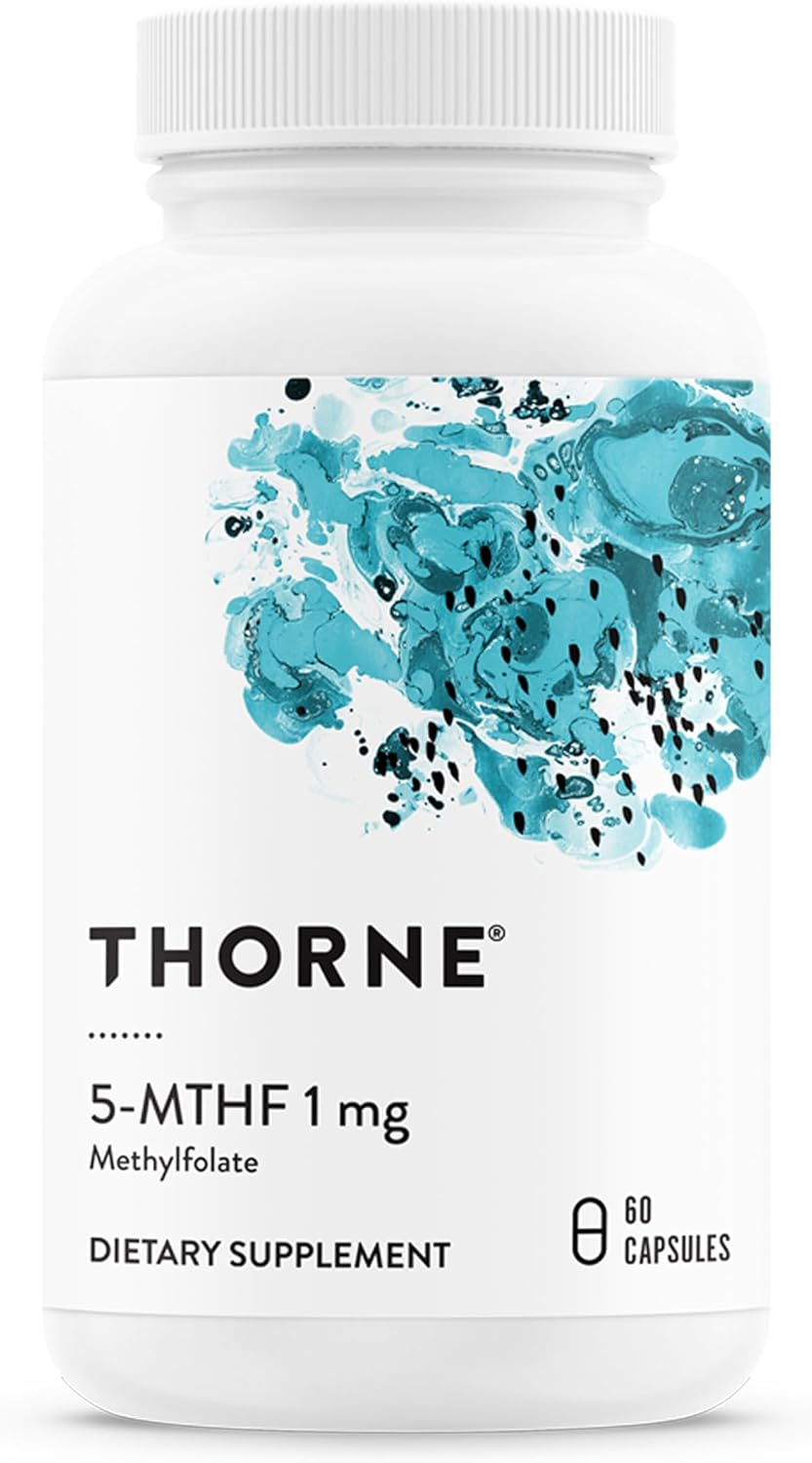 THORNE - 5-MTHF 1 mg - Methylfolate (Active Vitamin B9 Folate) Supplement - Supports Heart Health, Fetal Development, Nervous System, Mood & Homocysteine Levels* - Third-Party Certified - 60 Capsules