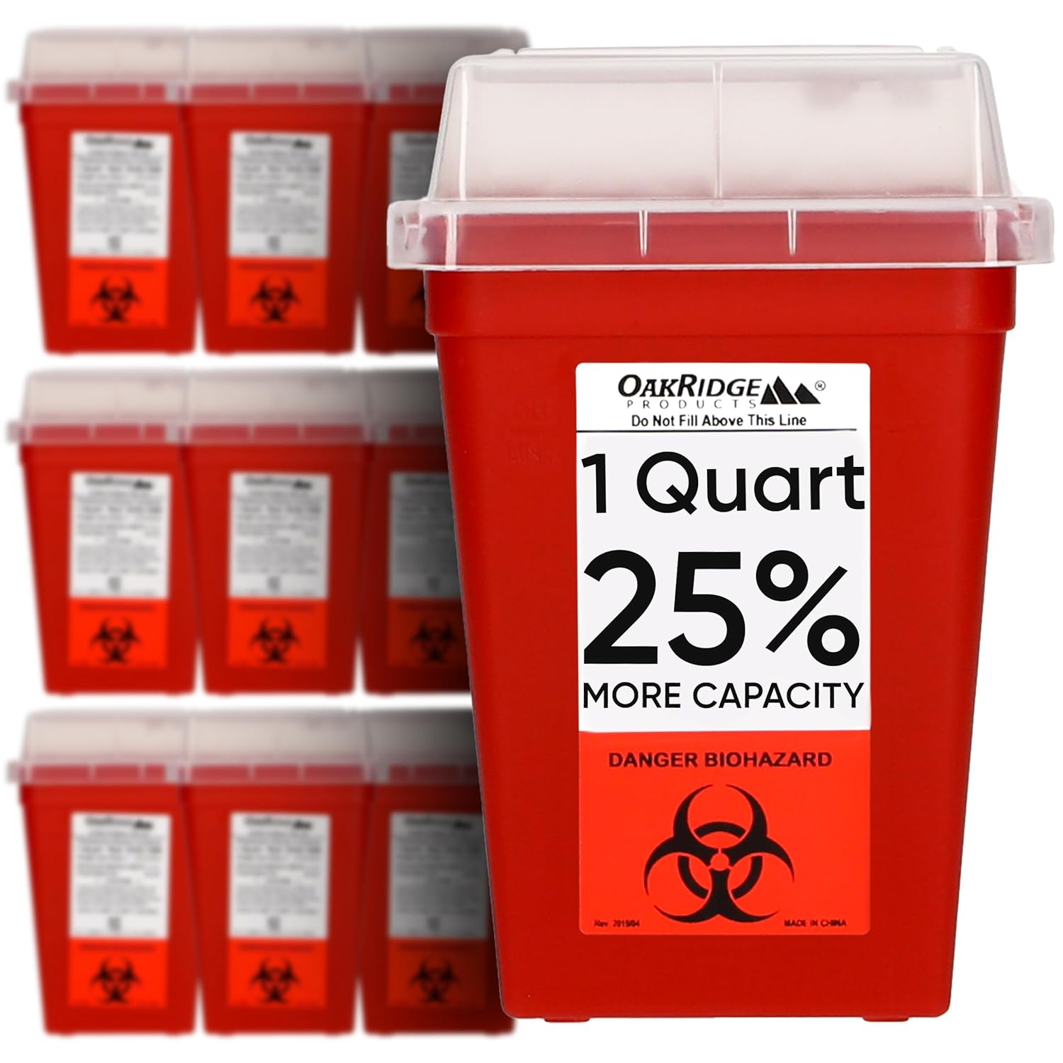 Oakridge Products Sharps Container for Home Use and Professional 1 Quart (10-Pack), Biohazard Needle and Syringe Disposal, Small Portable Container for Travel, CDC Certified