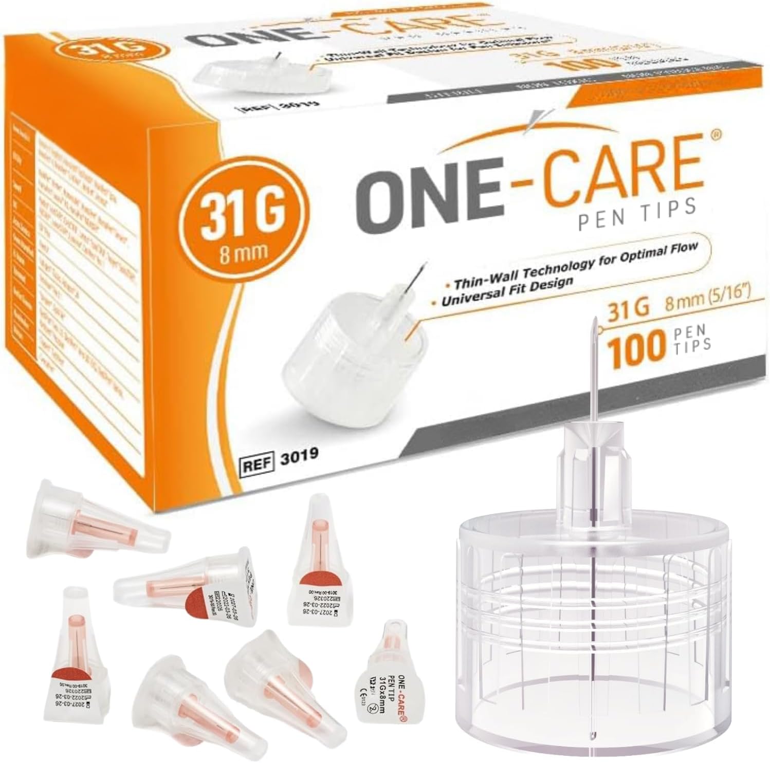 ONE-CARE Pen Tips 31G x 8mm, Box of 100, Universal Fit with Pen Devices, Extra-Thin Wall Technology for optimal flow