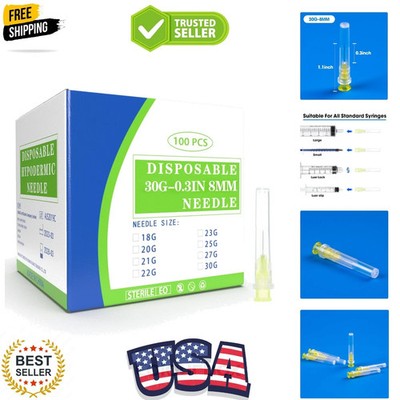 Disposable Luer Lock Needle 30Ga 5/16 Inch 8mm 100Pack(30Ga-5/16IN)