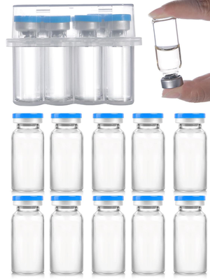 15ml Glass Vials - Self-Healing Injection Port, Sterile Empty Vials with Sealed Cap (10 Pack)