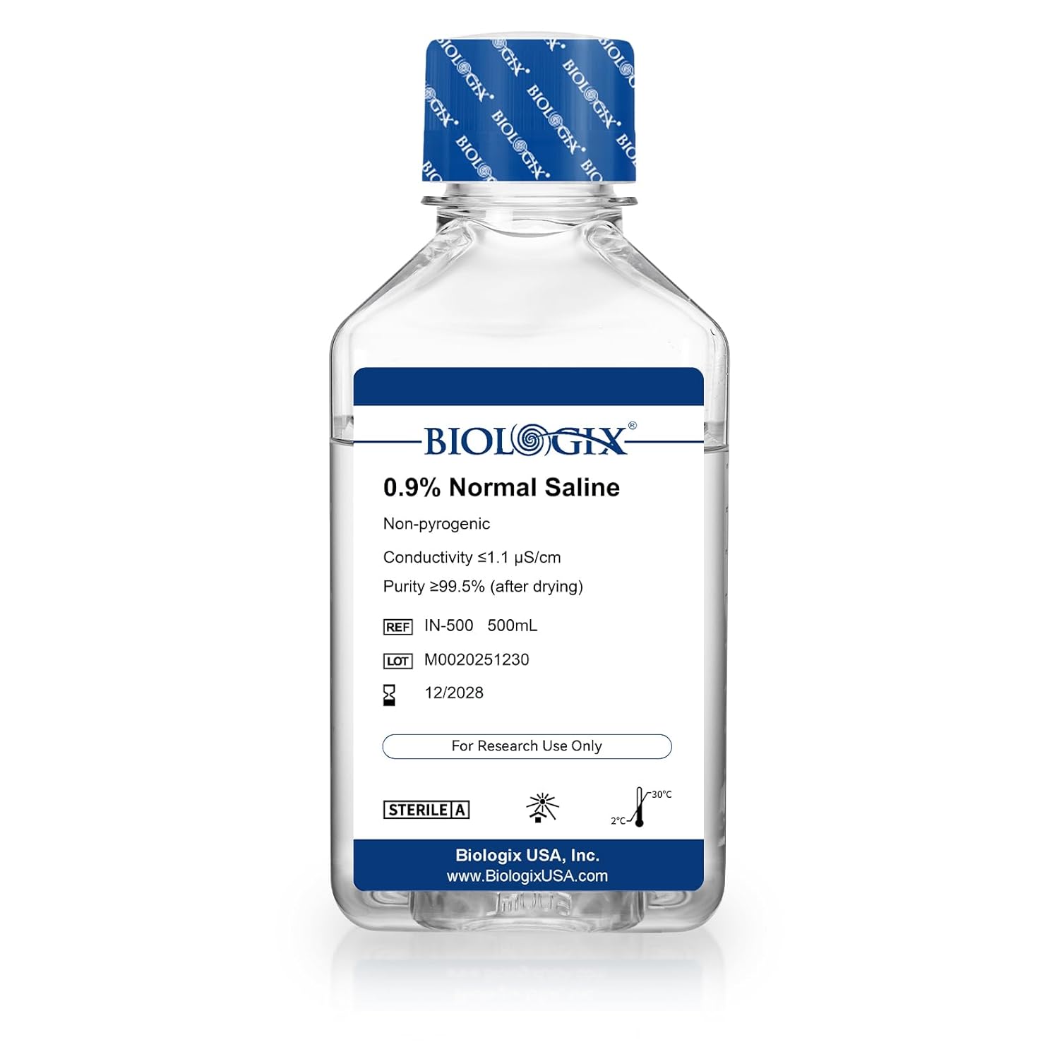 0.9% Normal Saline Solution, 0.1μm Filtration Sterilized Sodium Chloride Solution, Ready-to-Use Buffer for Lab Research Only, 500ml/Bottle (500ml Total)