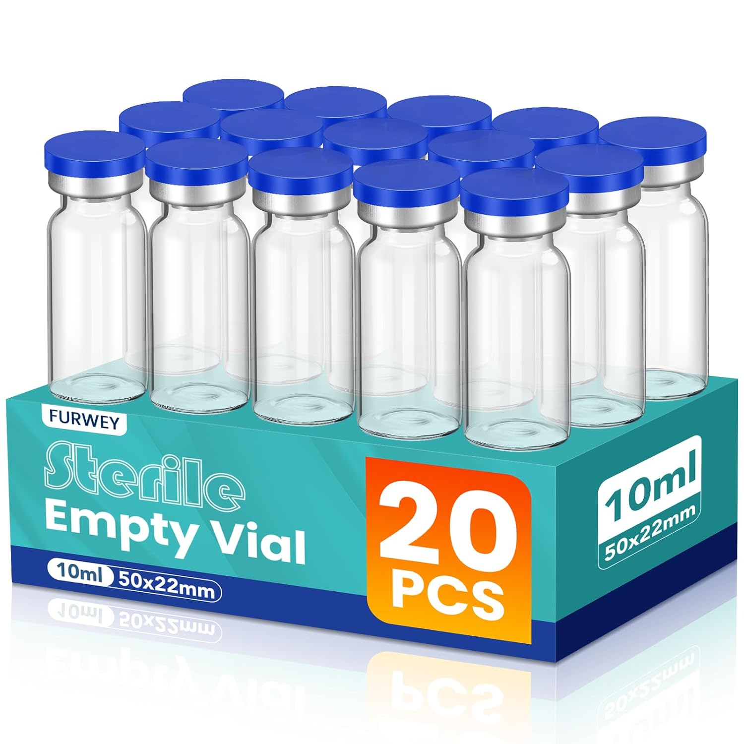 10ml Sterile Vials with Self Healing Injection Port and Sealing Cap, Glass Sterile Vials for Injections (20 Pack)