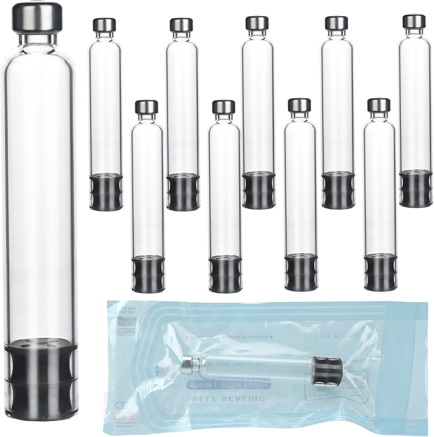 3ml Pen Cartridges for Peptide Pen and V1 V2 Pens, 10 Pack 3cc Empty Glass Cartridge with 11mm Long Stopper, Sterilized & Individually Wrapped