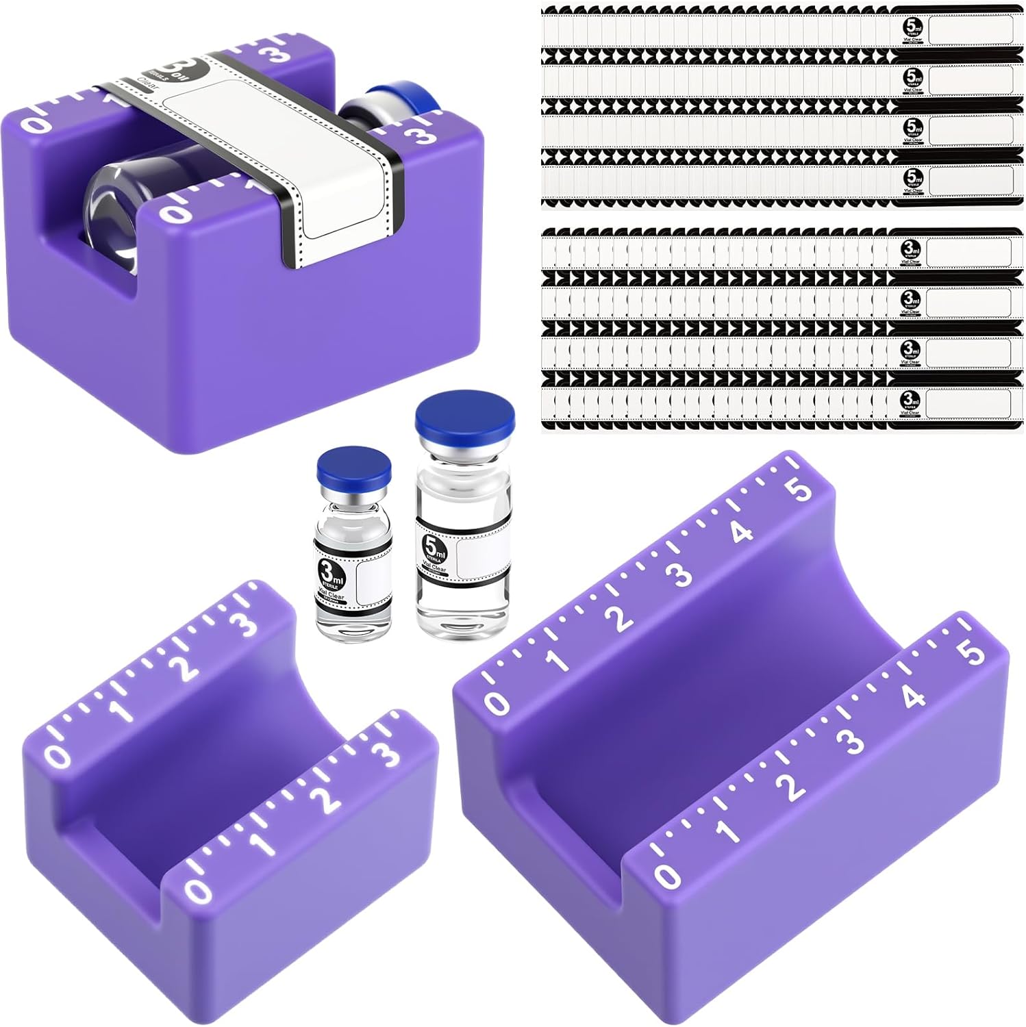 Affrolling 2 Pcs 3ml and 10ml Vial Label Applicator with Label Stickers Bottle Labeling Application Tool for Small Jars Essential Oils Containers Bottles(Purple)
